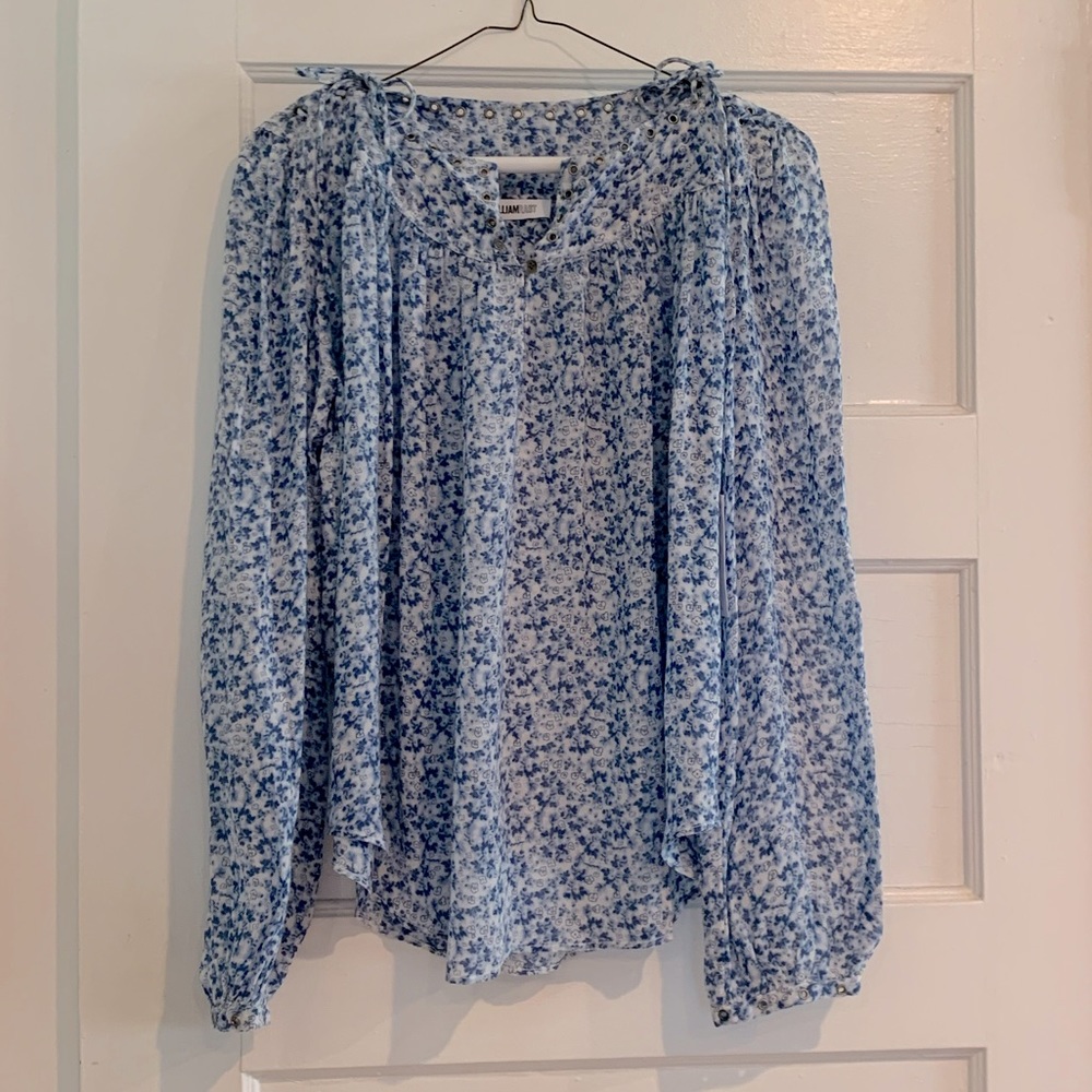 NEW, William Rast Floral LS Grommet & Tie Detail Top
